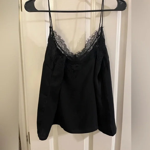 Banana Republic Factory Black Lace-Trim Satin Camisole - Picture 1 of 3